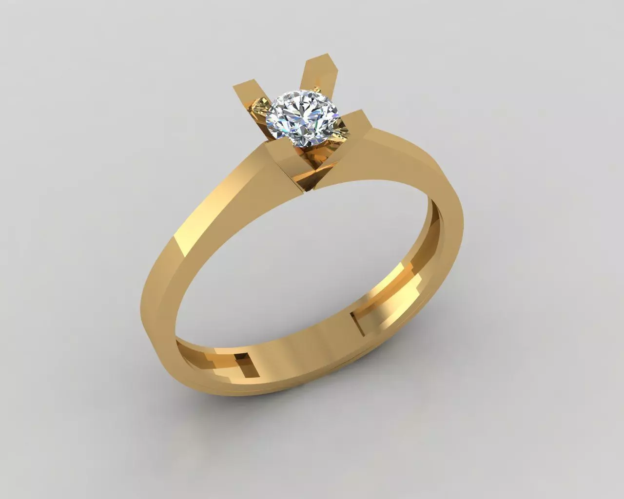 Rings 3D gold engagement ring with diamond 3D print model_0