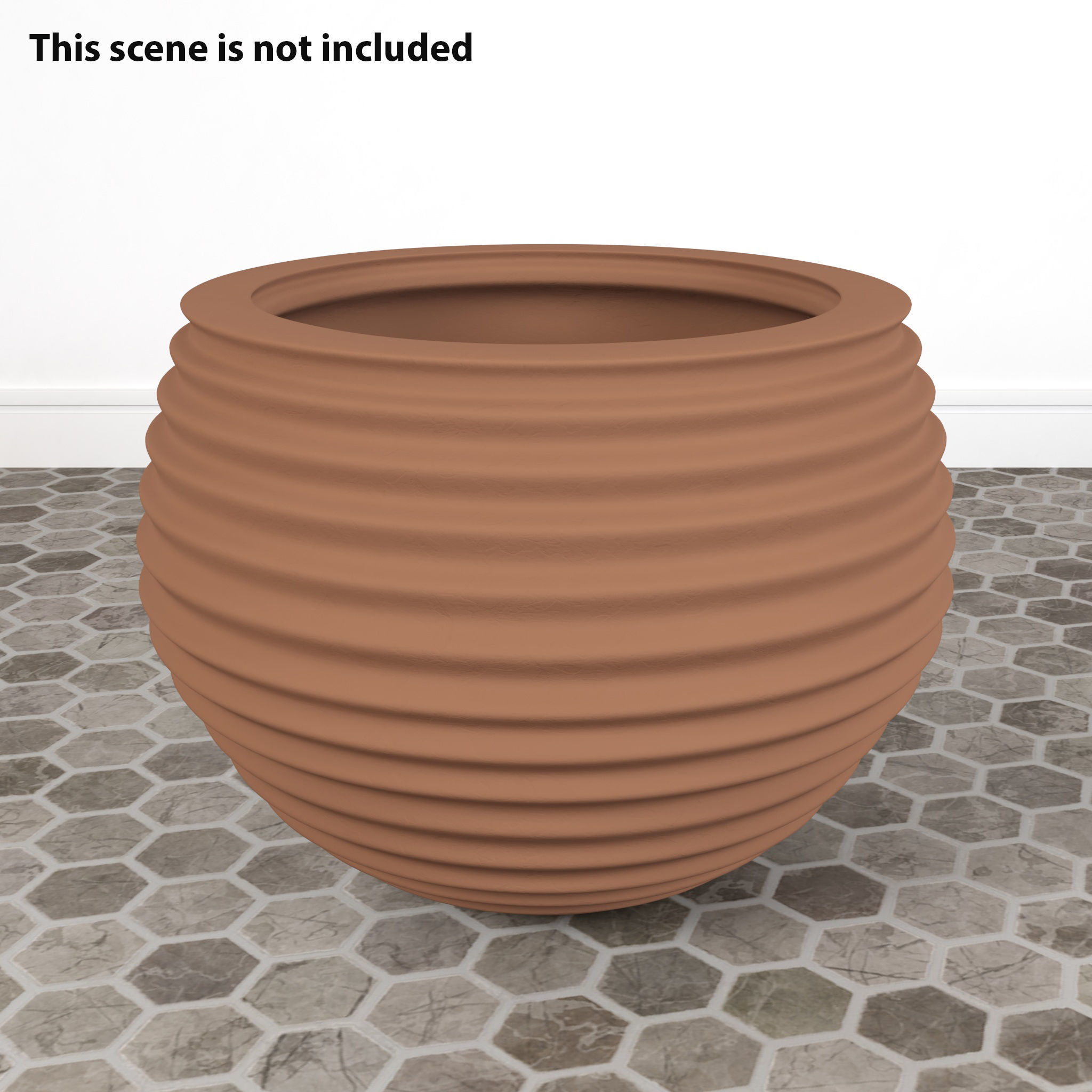 Terracotta Striped Clay Pot Low-poly 3D model_5