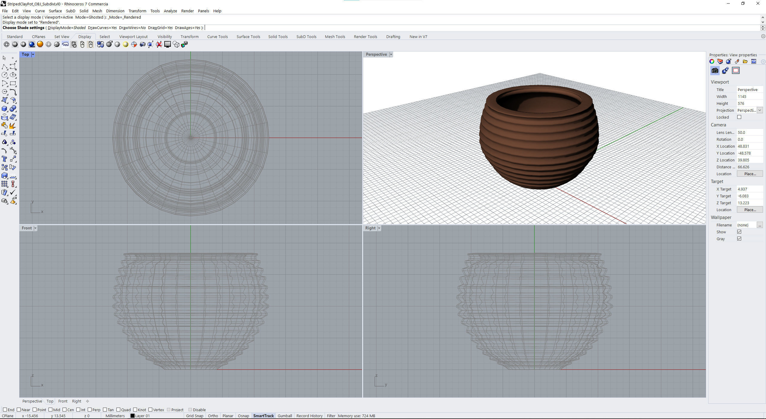 Terracotta Striped Clay Pot Low-poly 3D model_17
