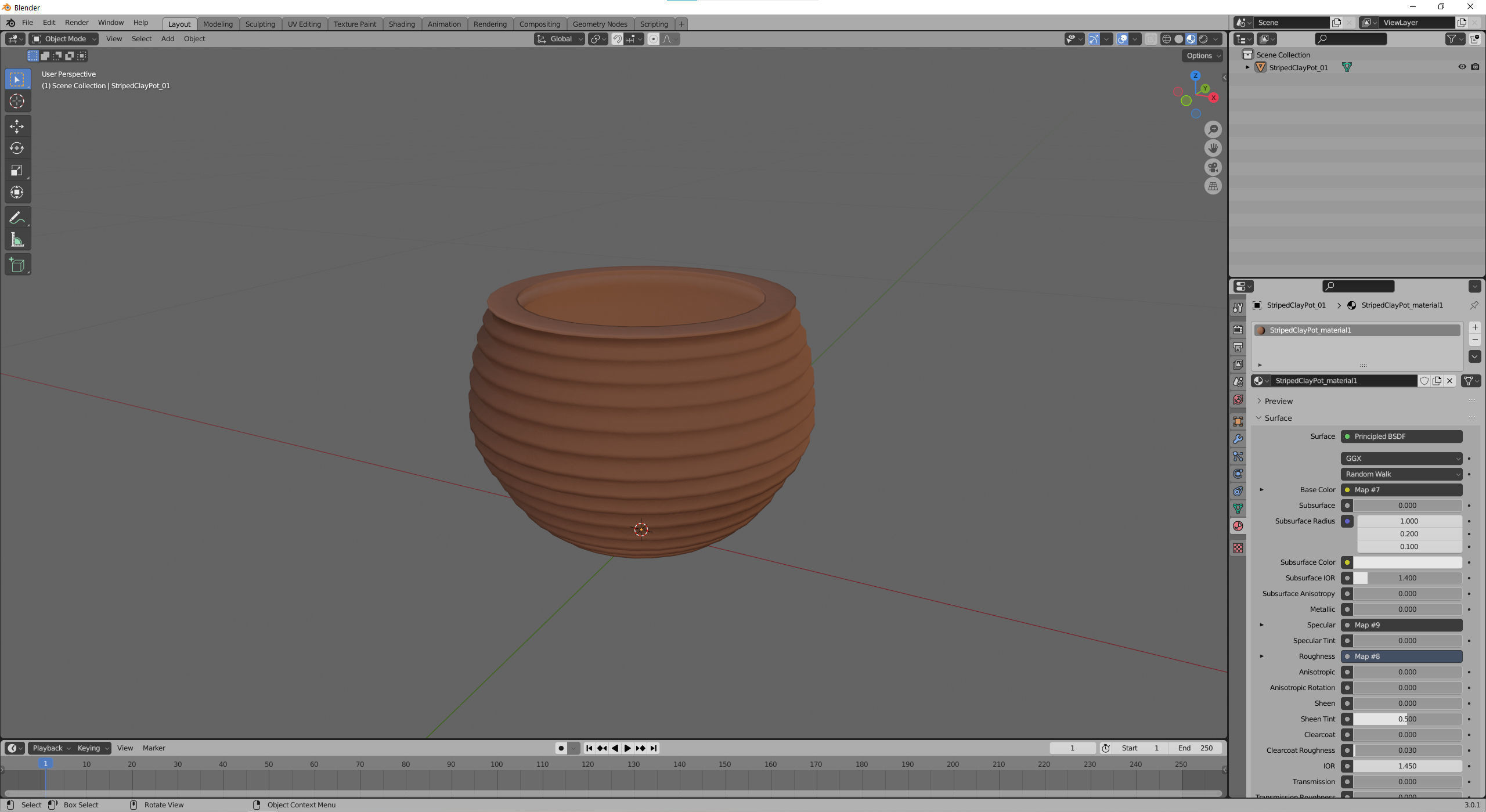 Terracotta Striped Clay Pot Low-poly 3D model_15