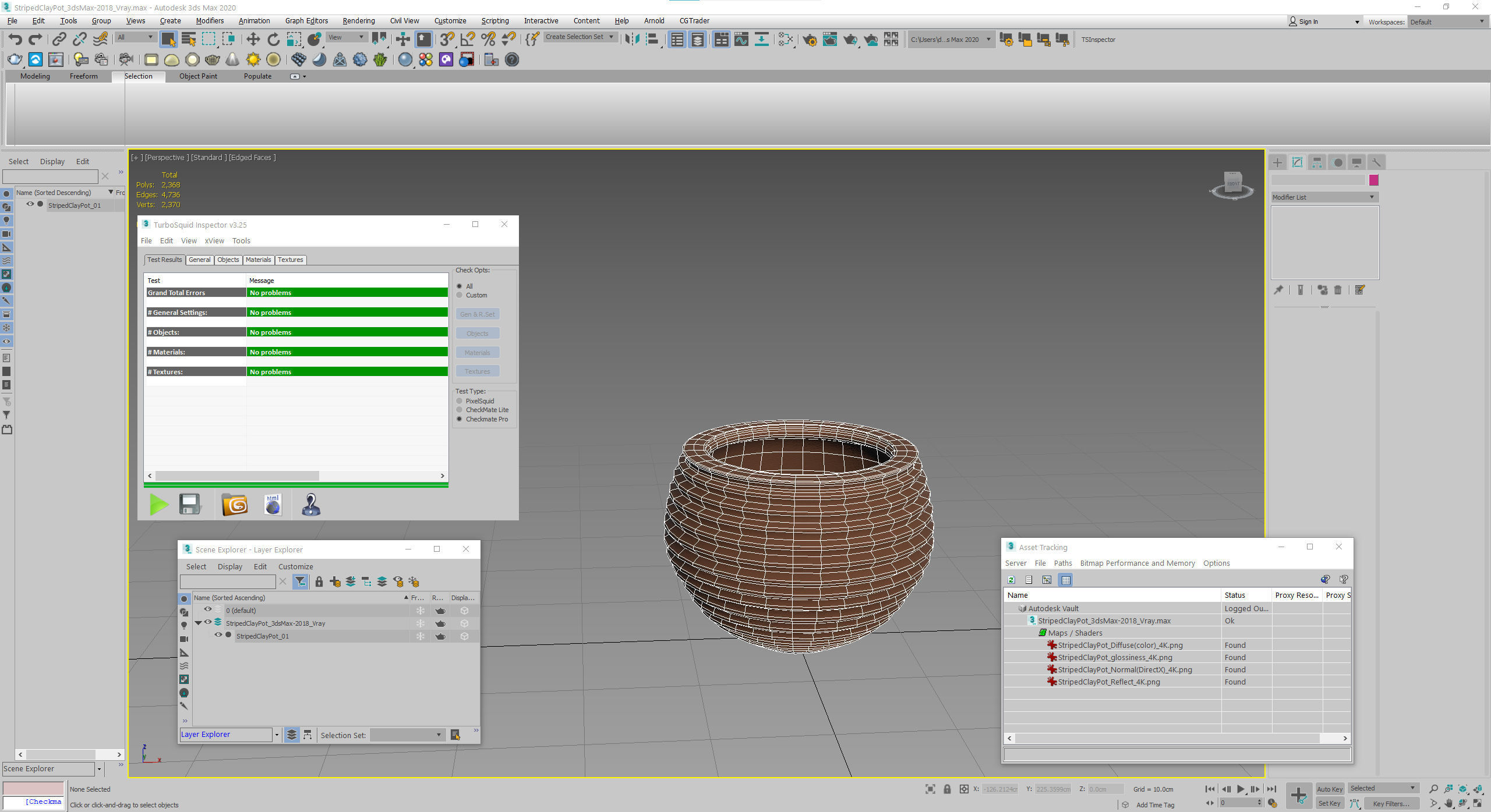 Terracotta Striped Clay Pot Low-poly 3D model_14