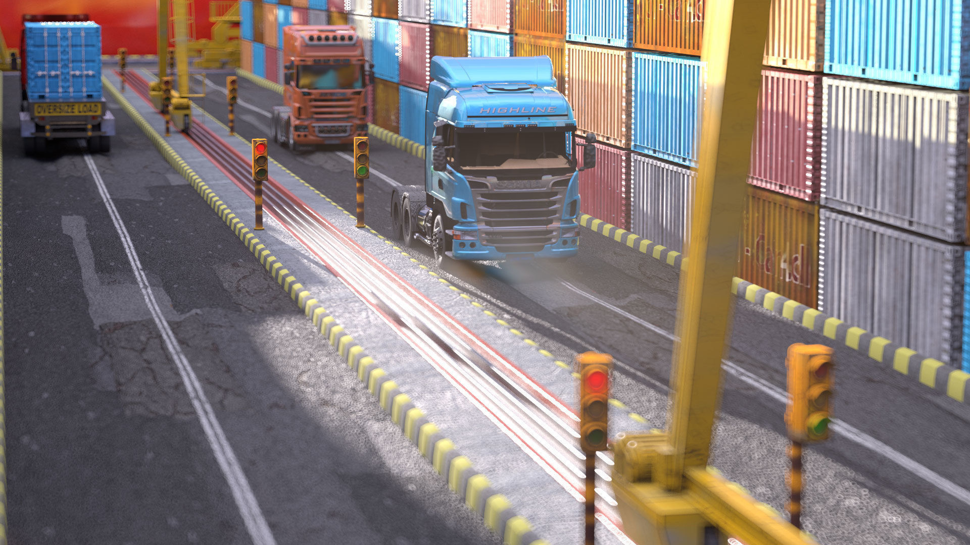 wharf container terminal with trucks and containers 3D model_5