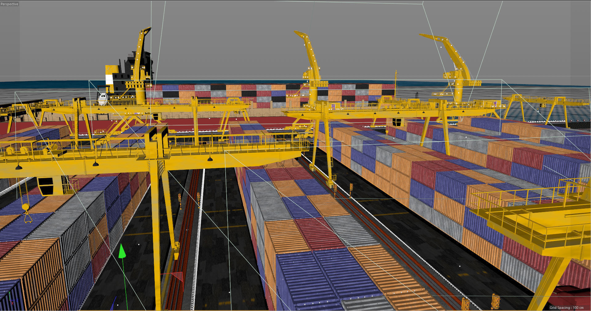 wharf container terminal with trucks and containers 3D model_9