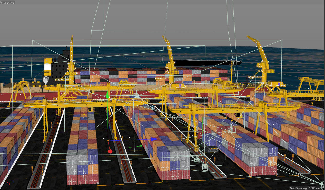 wharf container terminal with trucks and containers 3D model_10