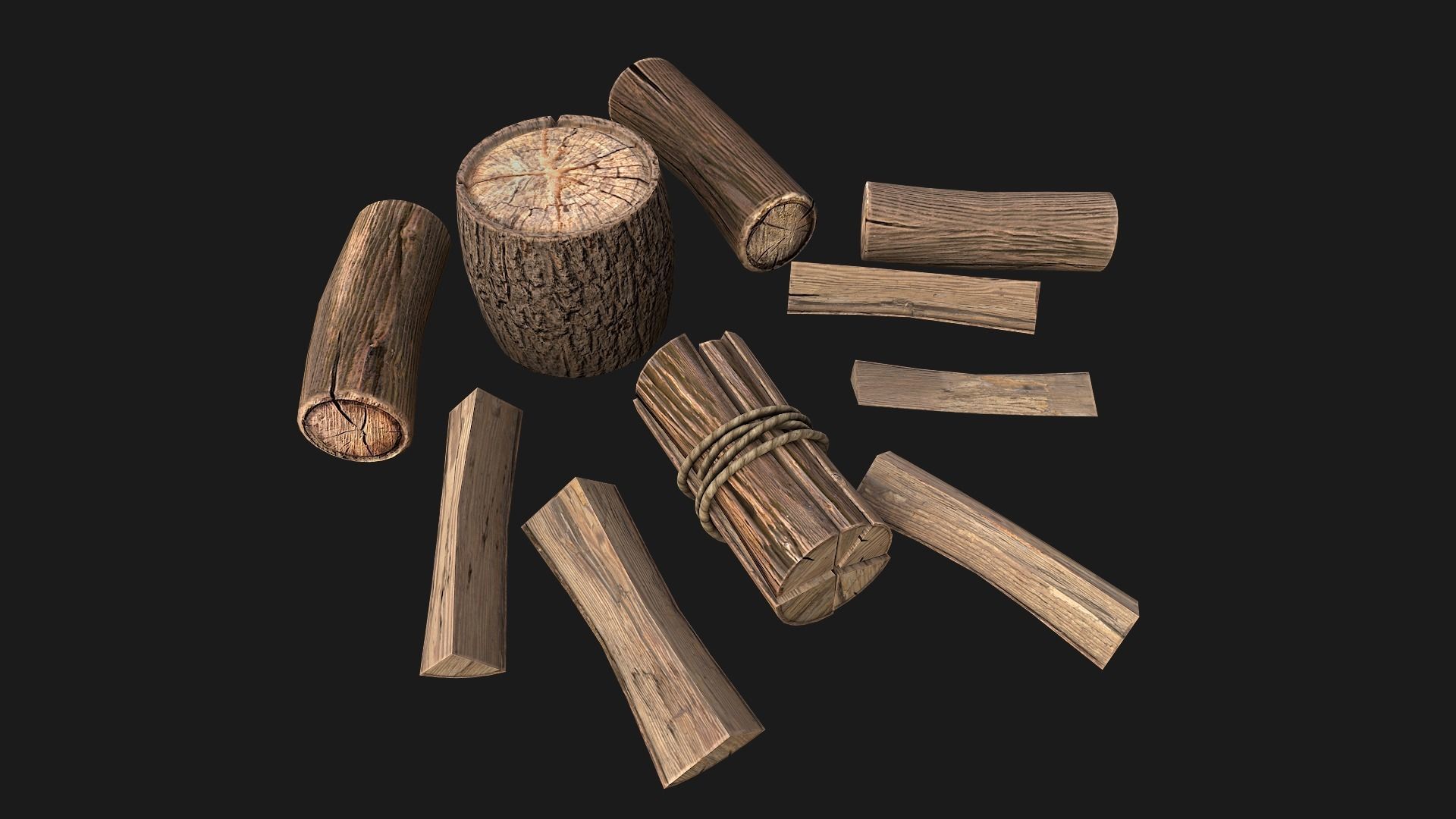 Firewood Log Stand Pack Low-poly 3D model_32