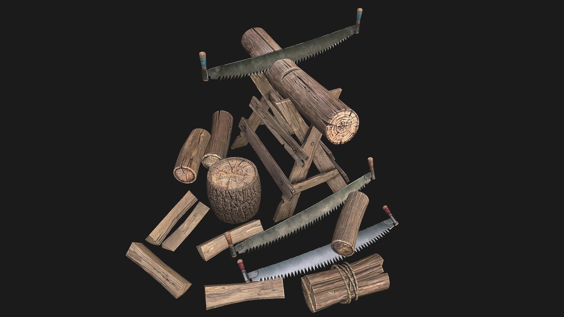 Firewood Log Stand Pack Low-poly 3D model_3