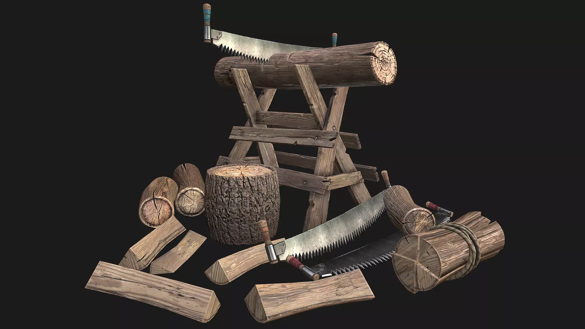 Firewood Log Stand Pack Low-poly 3D model_0
