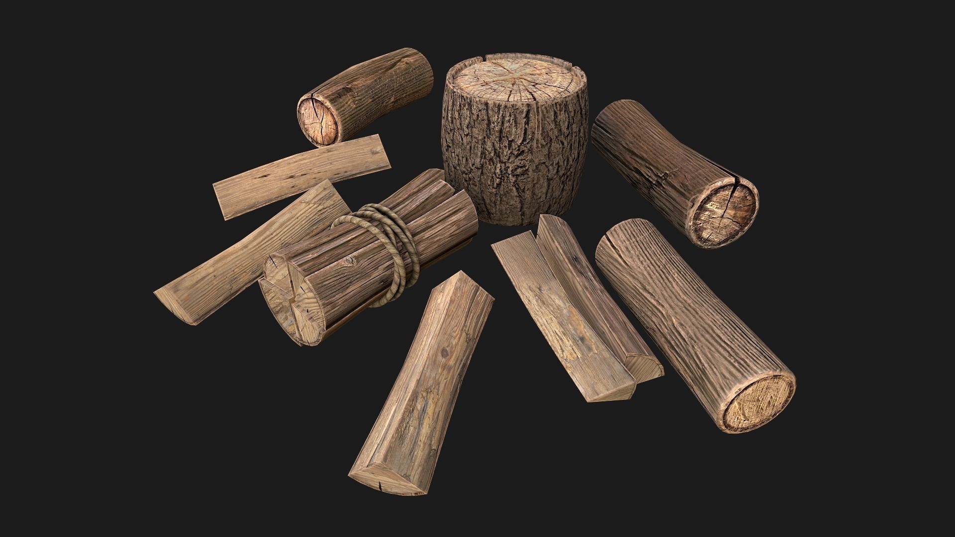 Firewood Log Stand Pack Low-poly 3D model_31