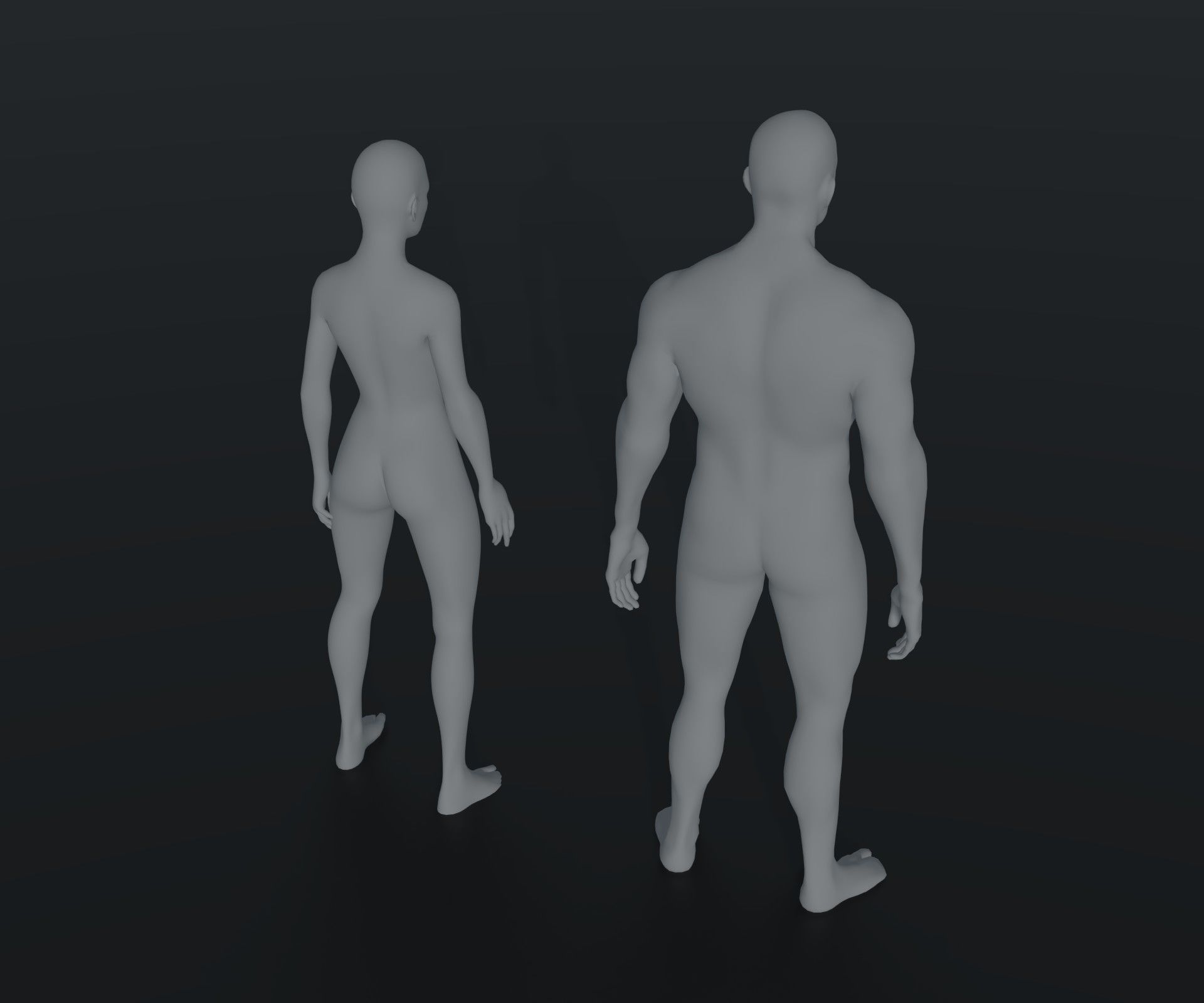 Male and Female Body Base Mesh Animated and Rigged 10k Polygons Low-poly 3D model_2
