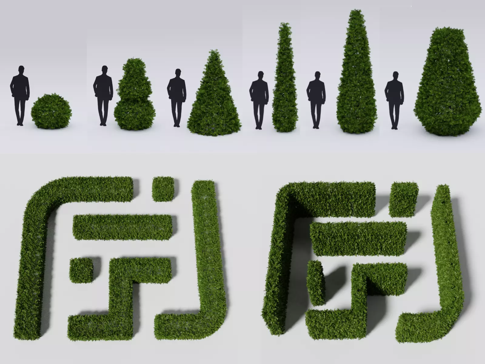 Garden boxwood set v4 Low-poly 3D model_0