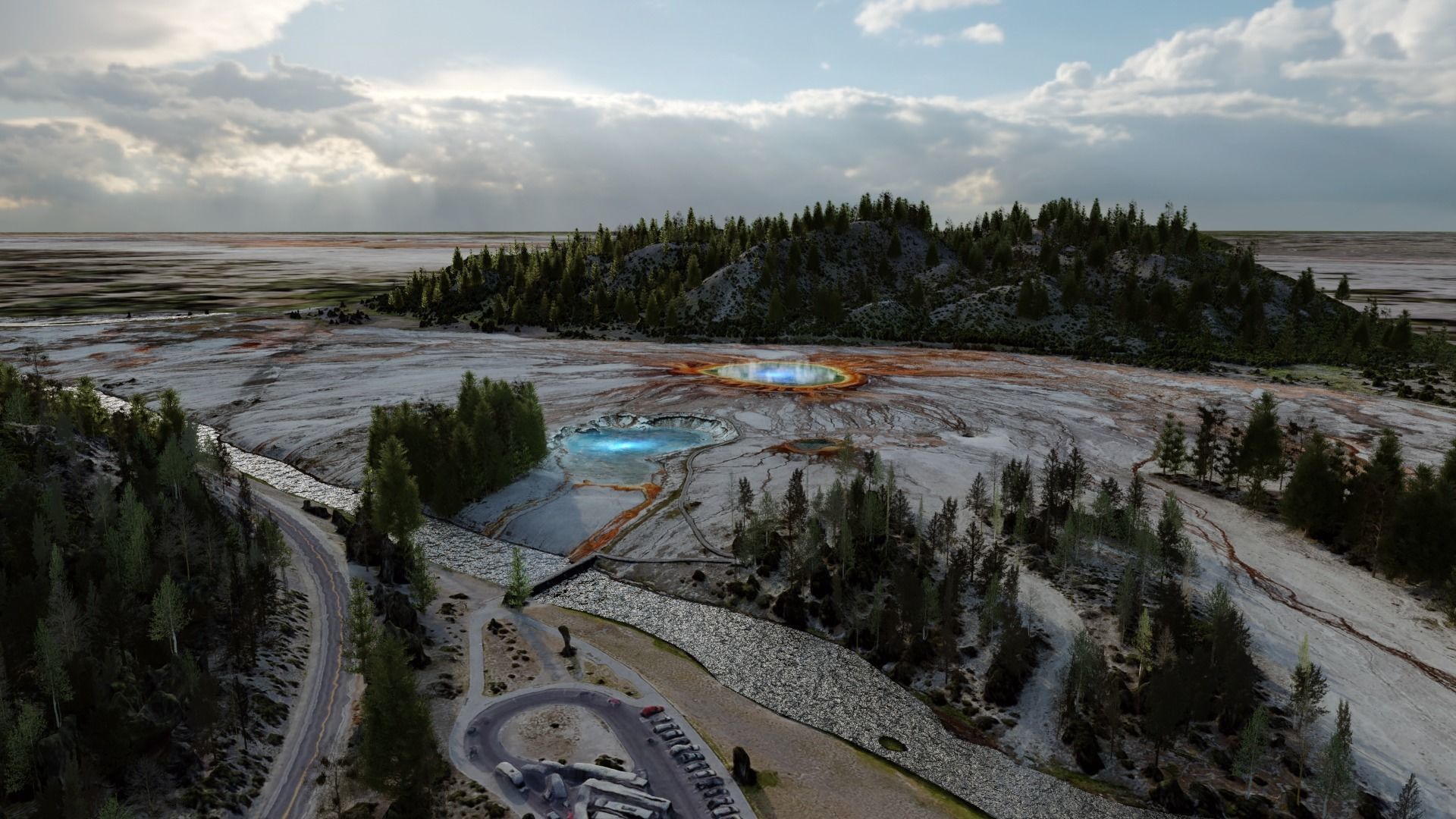 Grand Prismatic Spring Landscape 3D model_8