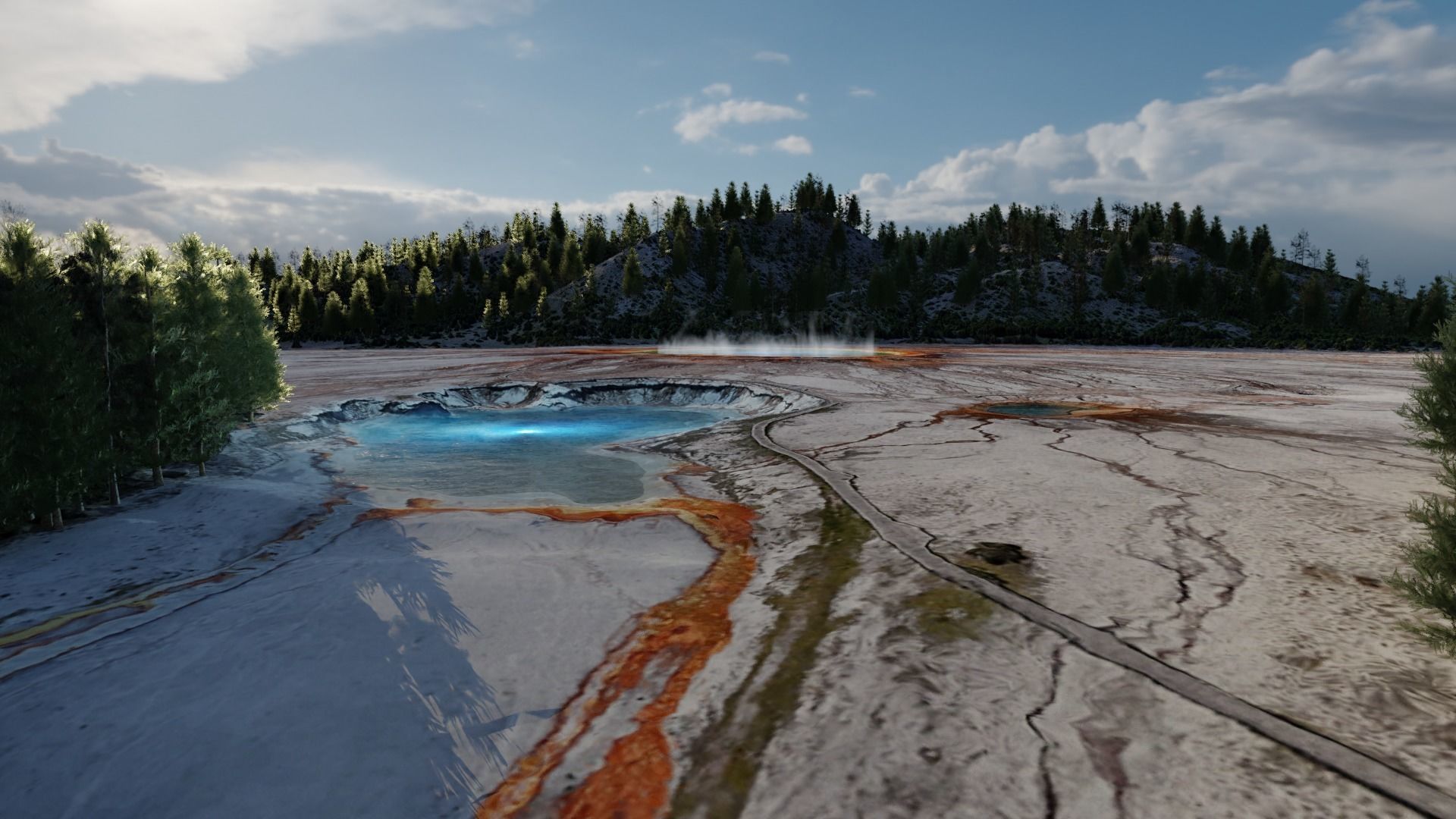 Grand Prismatic Spring Landscape 3D model_4