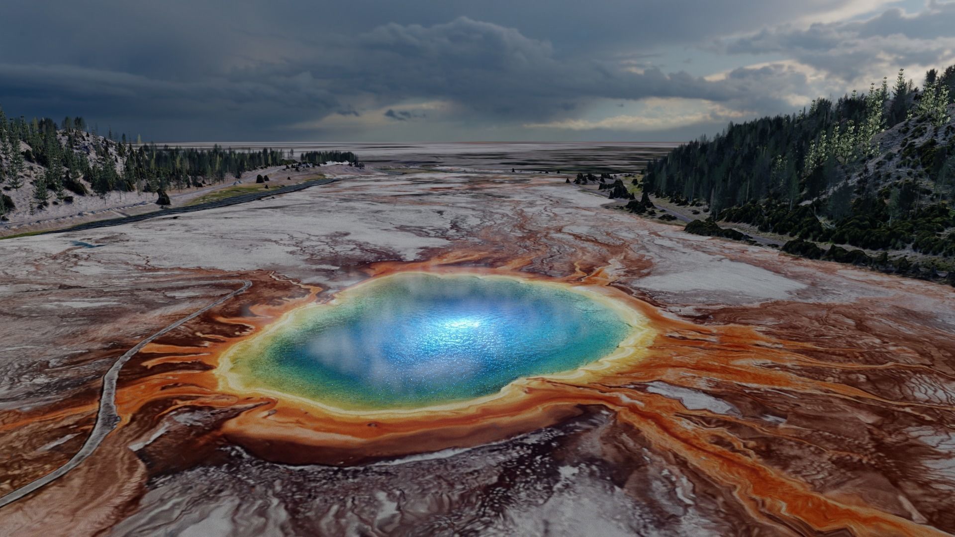 Grand Prismatic Spring Landscape 3D model_25