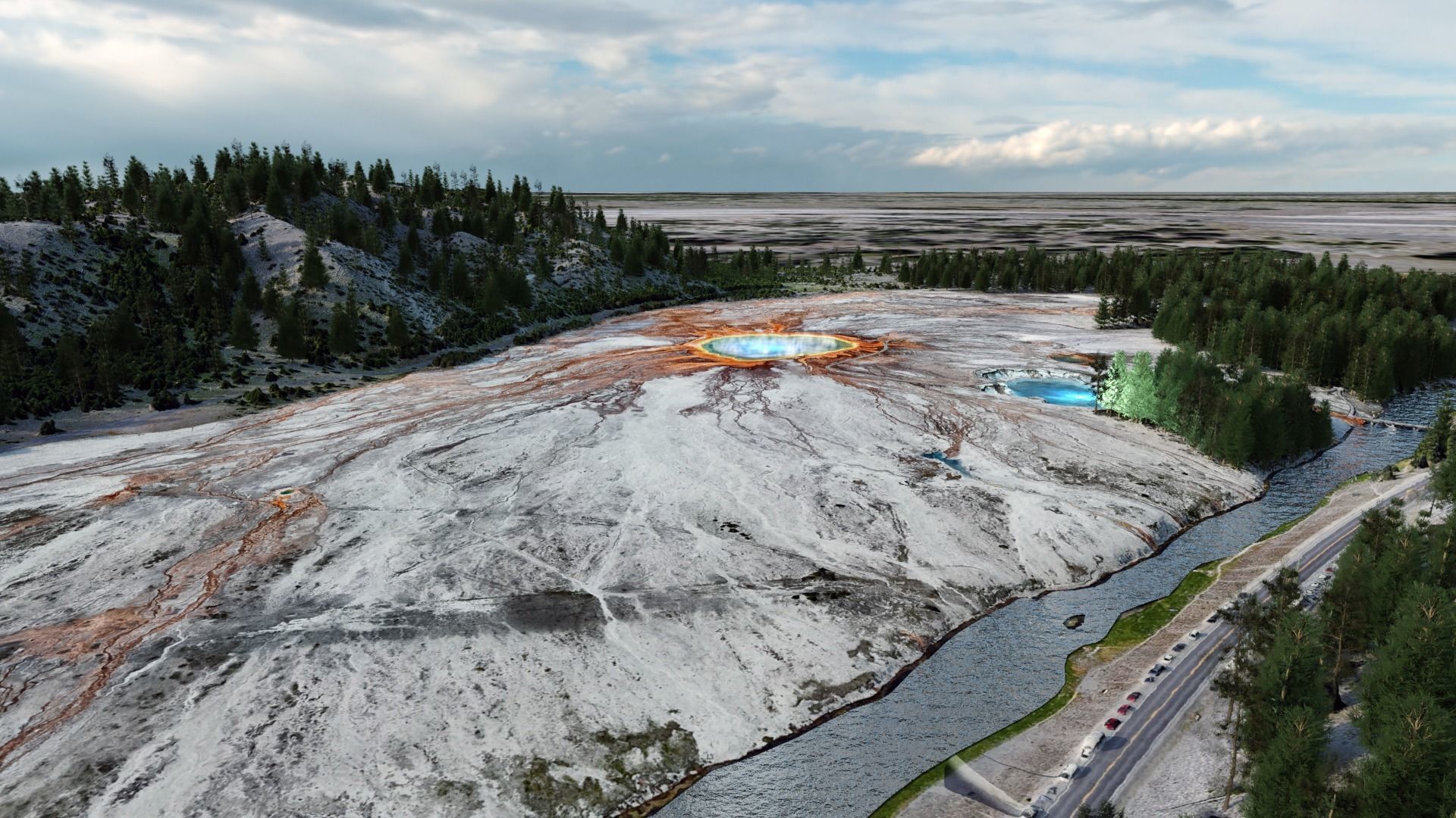 Grand Prismatic Spring Landscape 3D model_10