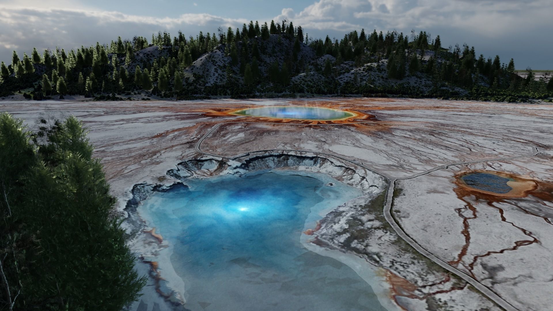 Grand Prismatic Spring Landscape 3D model_17