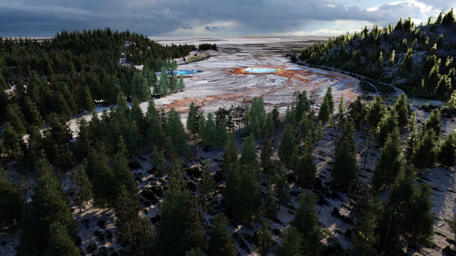 Grand Prismatic Spring Landscape 3D model_7