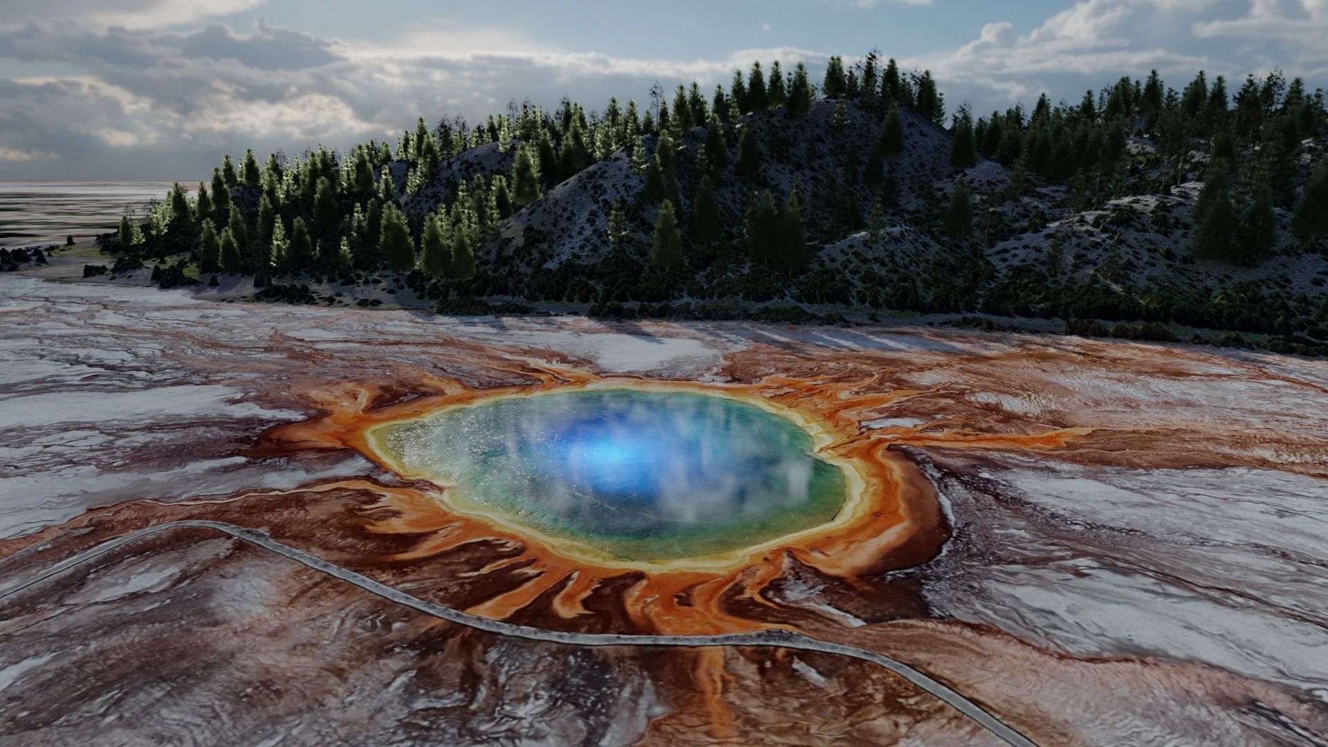 Grand Prismatic Spring Landscape 3D model_16