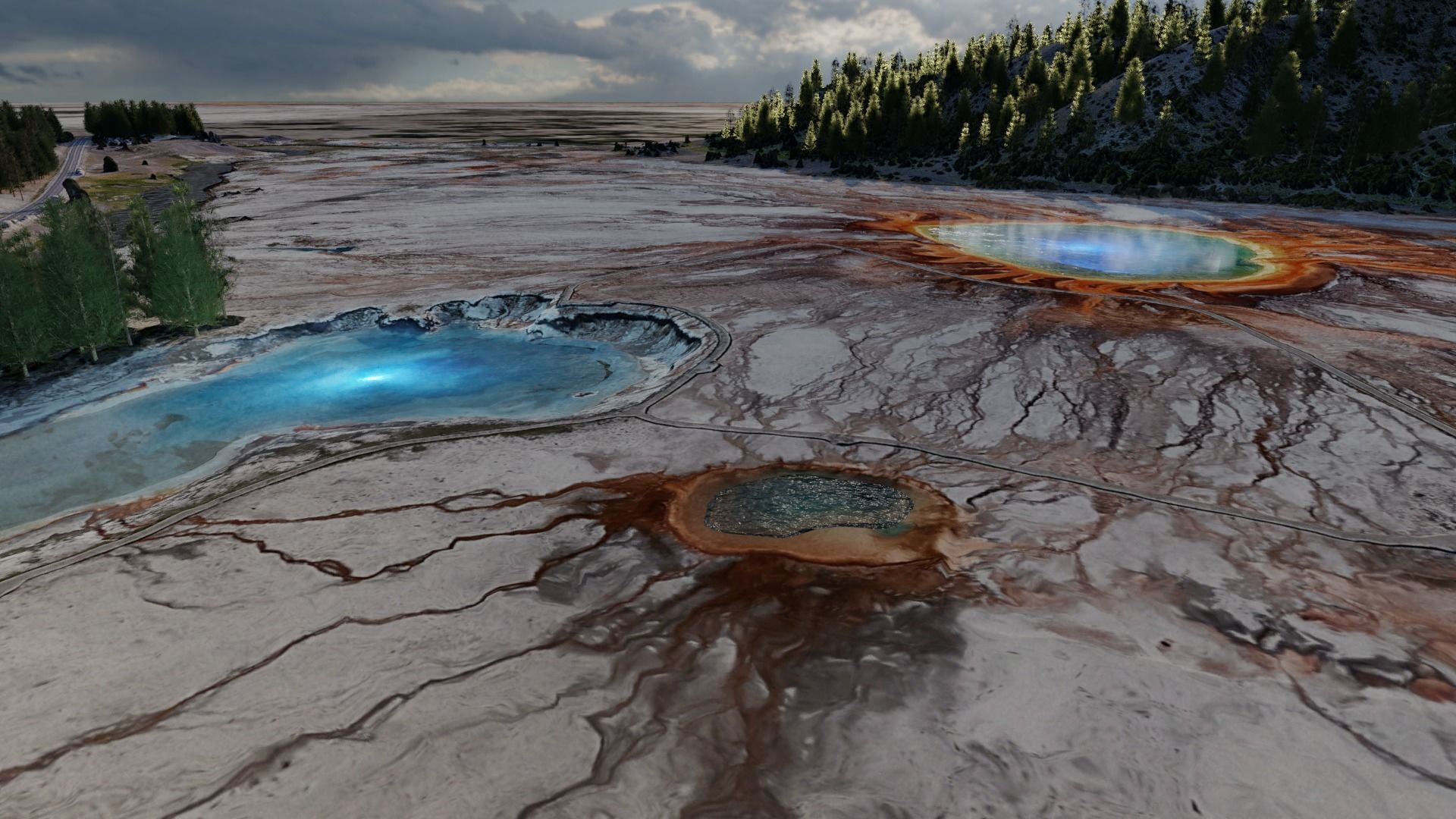 Grand Prismatic Spring Landscape 3D model_6