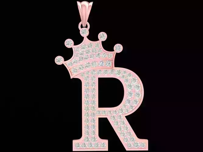 Crowned Letter R Pendant with Diamond Accents  3184