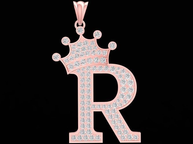 luxury diamond crown letter R pendant 3184 3D print model
