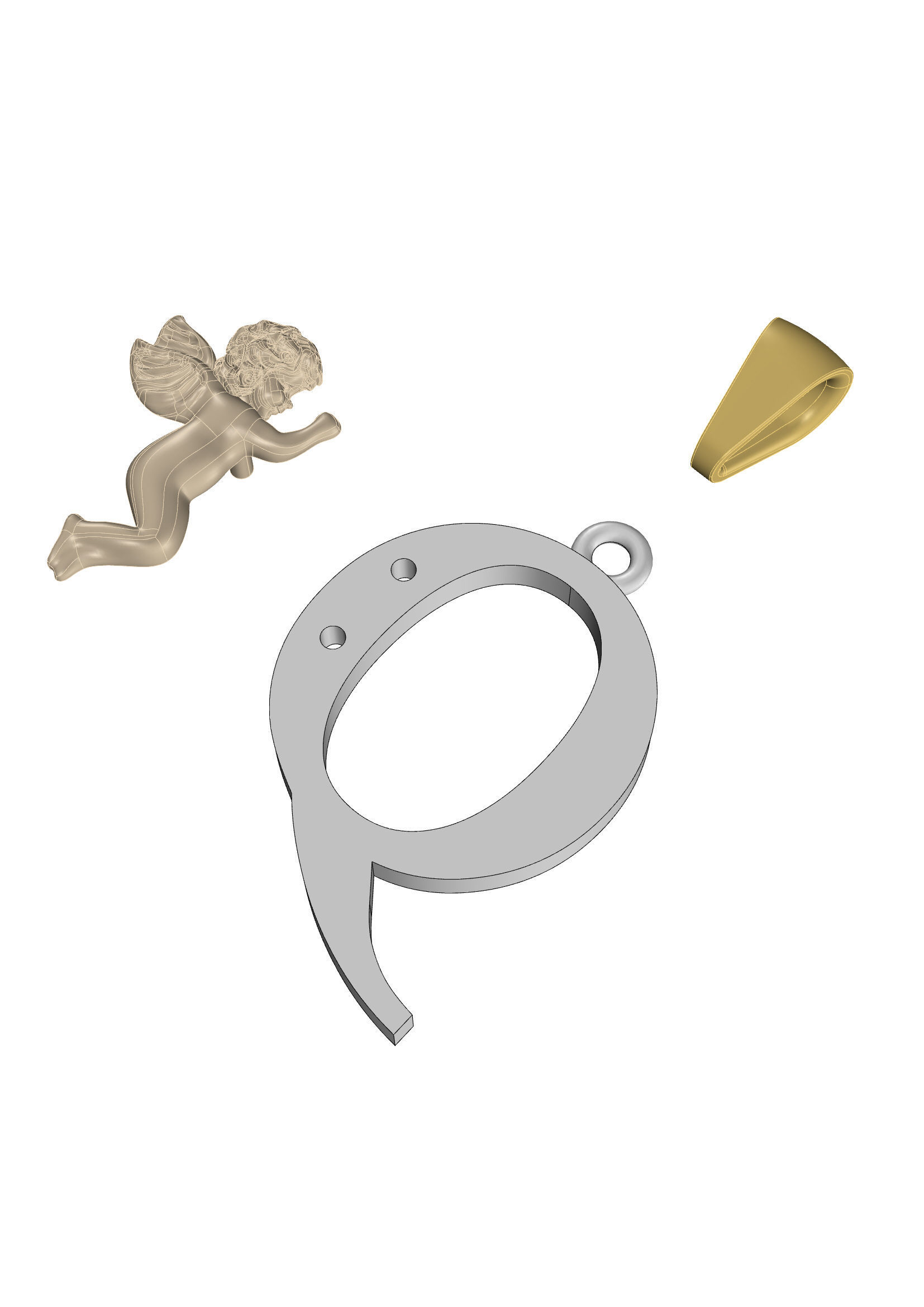 Pendant Letter Q 3D print model_6