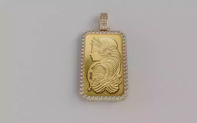 1oz Suisse Pamp Gold Bar Diamond Frame with Side Stones 3D print model