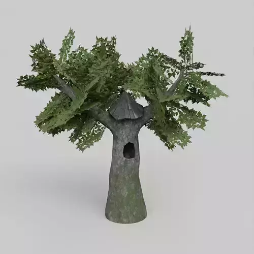 Tree with Hollow and Roof from Planks