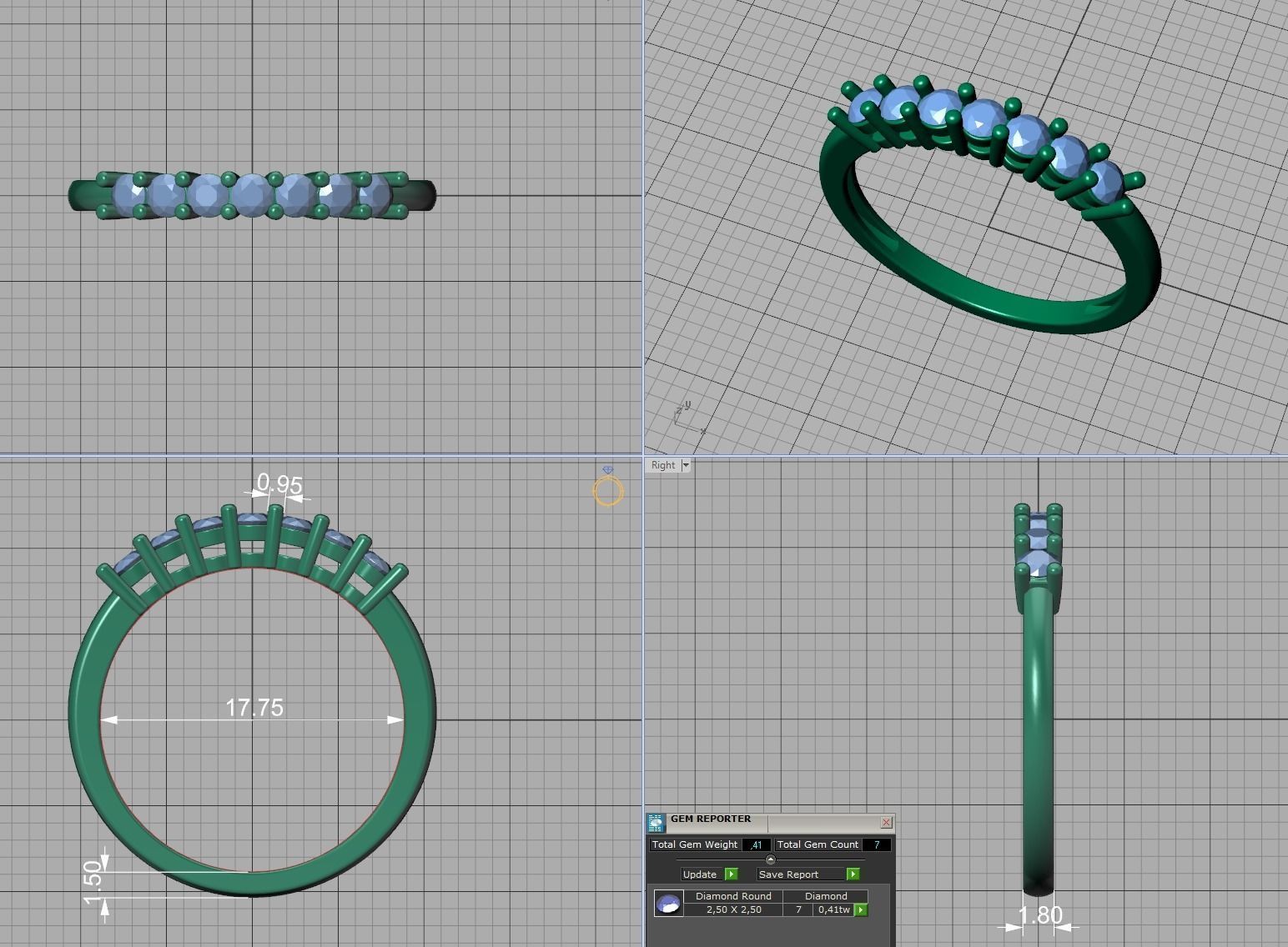 7 Stone Eternity Ring Diamond Band 3dmodel  3D print model_5