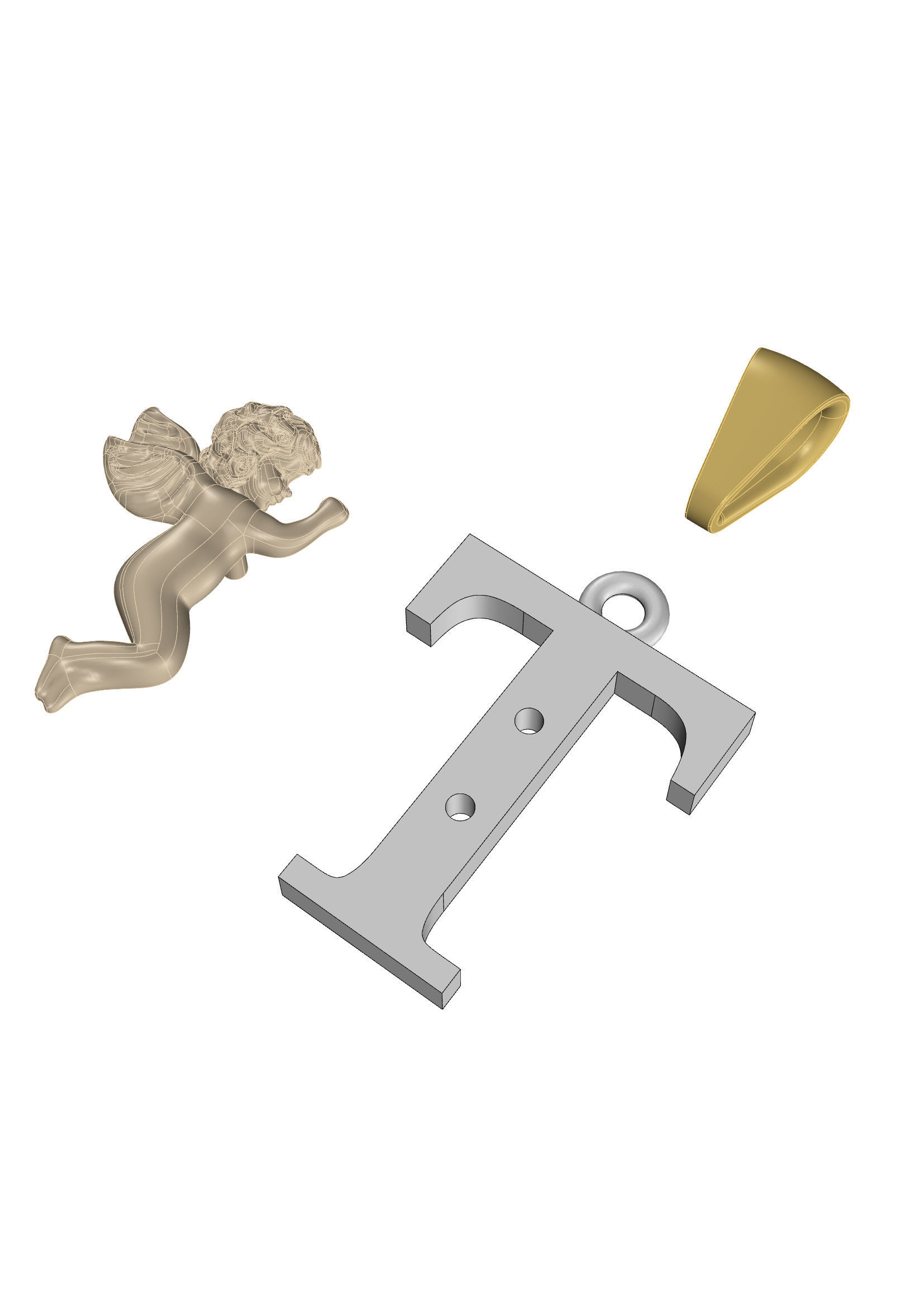 Pendant Letter T 3D print model_6