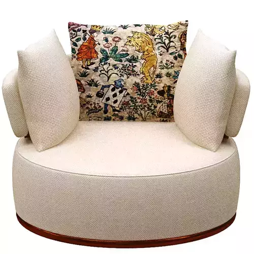 Armchair round chair with cushions and pillows