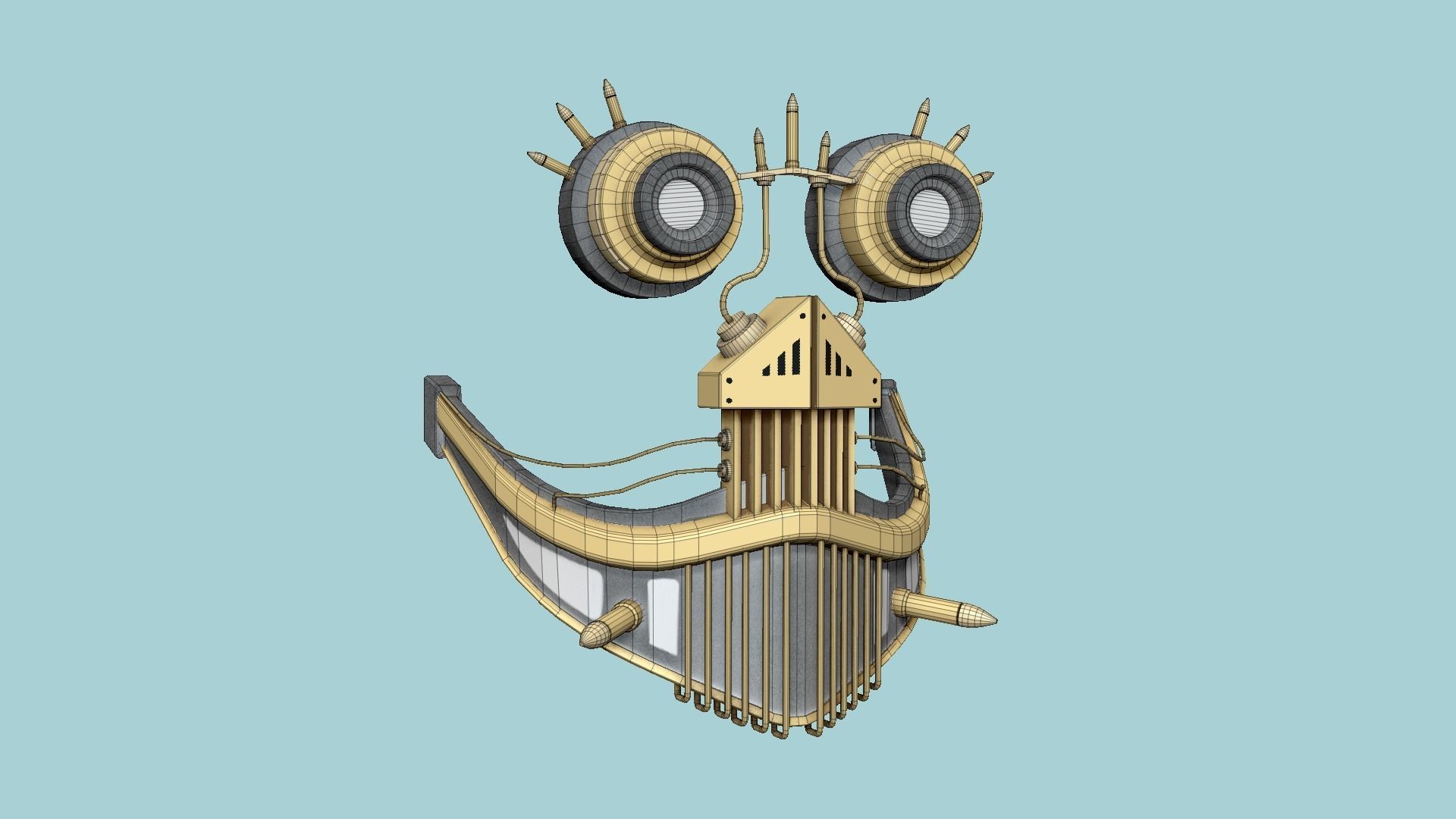 Steampunk Mask A04 White Gold - SciFi Character Design Low-poly 3D model_6
