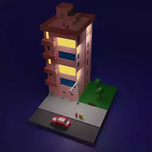 Low Poly House building with car