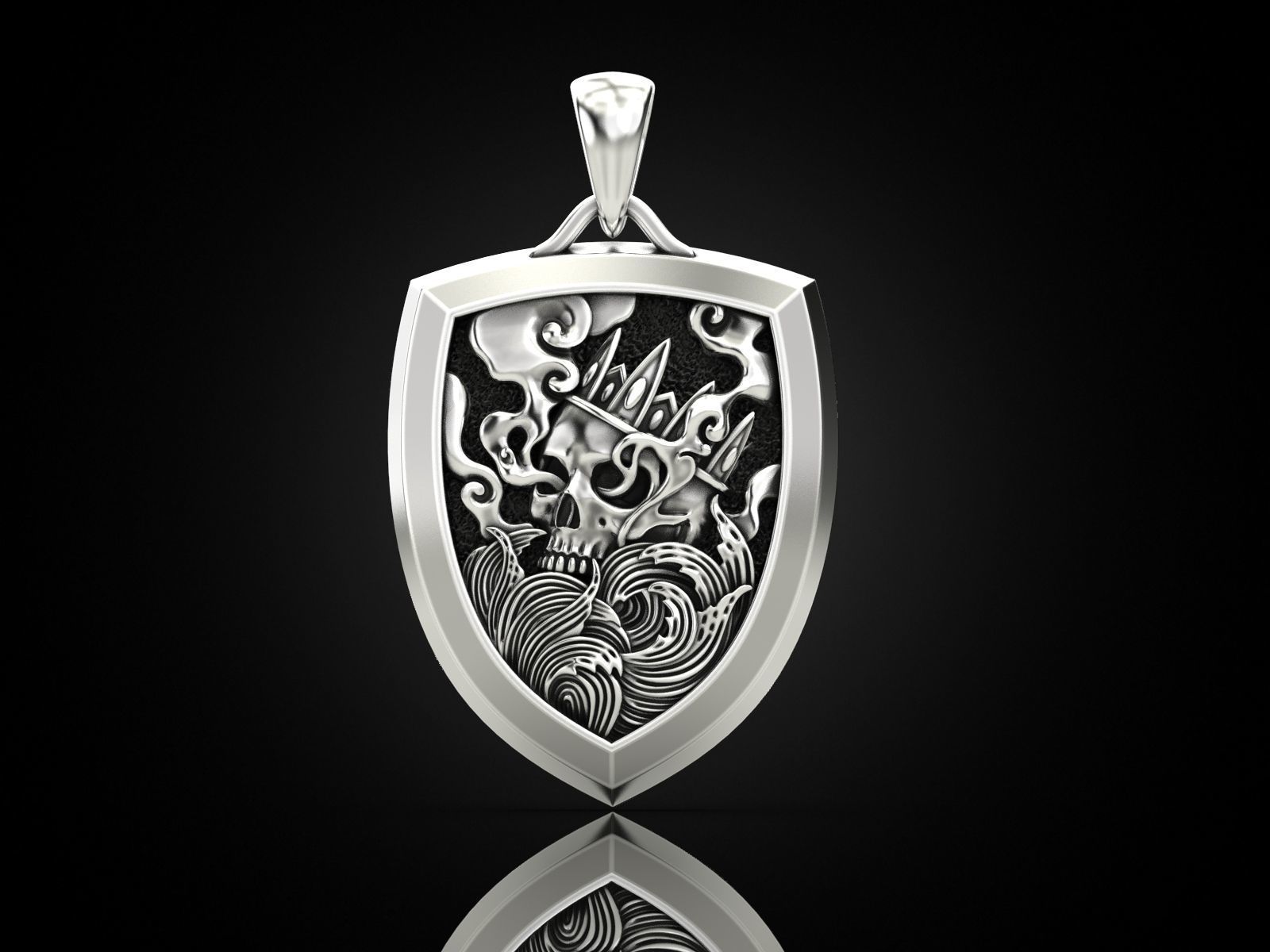 King Skull Pendant V2 3D print model_4