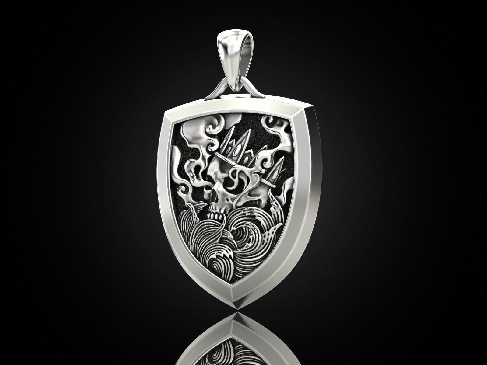 King Skull Pendant V2 3D print model_3