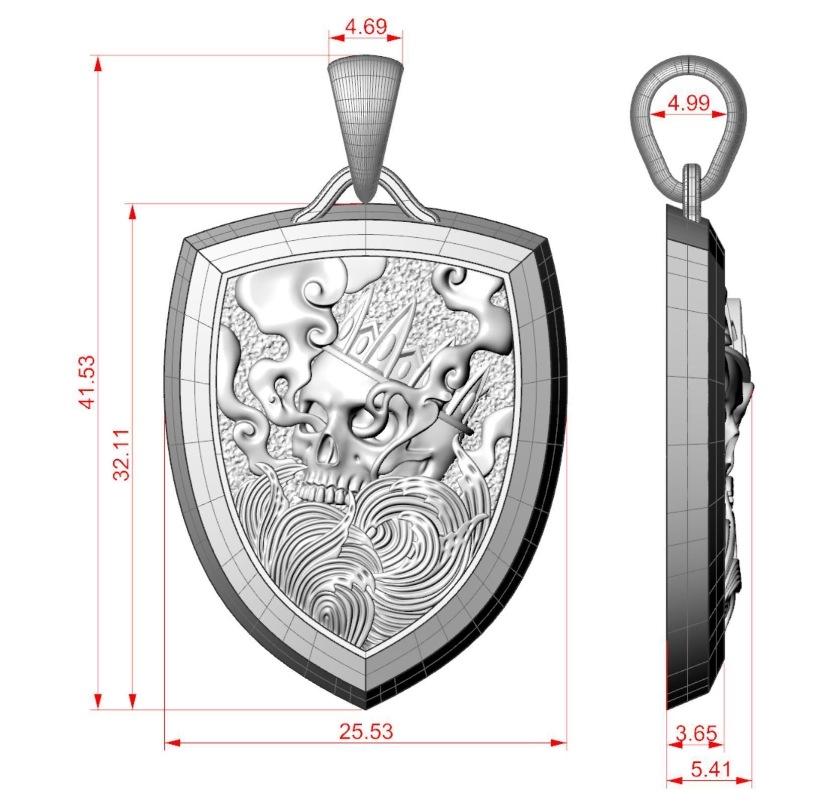 King Skull Pendant V2 3D print model_10