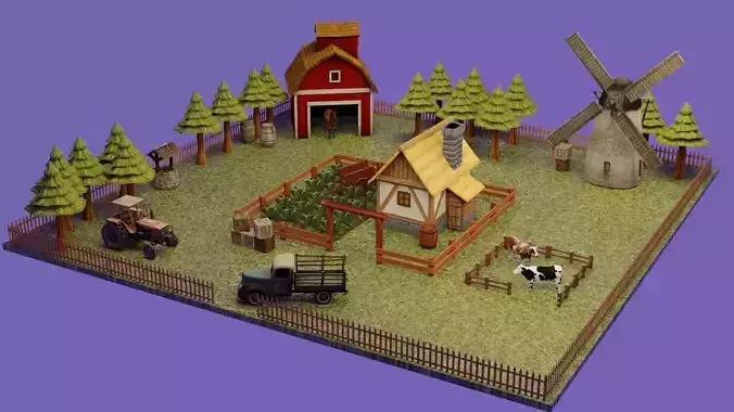 Low Polly Farm Low-poly 3D model