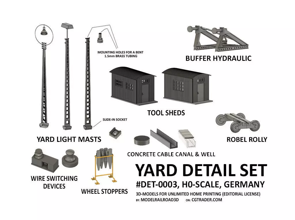 DET-0003 Yard detail set Germany H0-scale 16 items 3D print model
