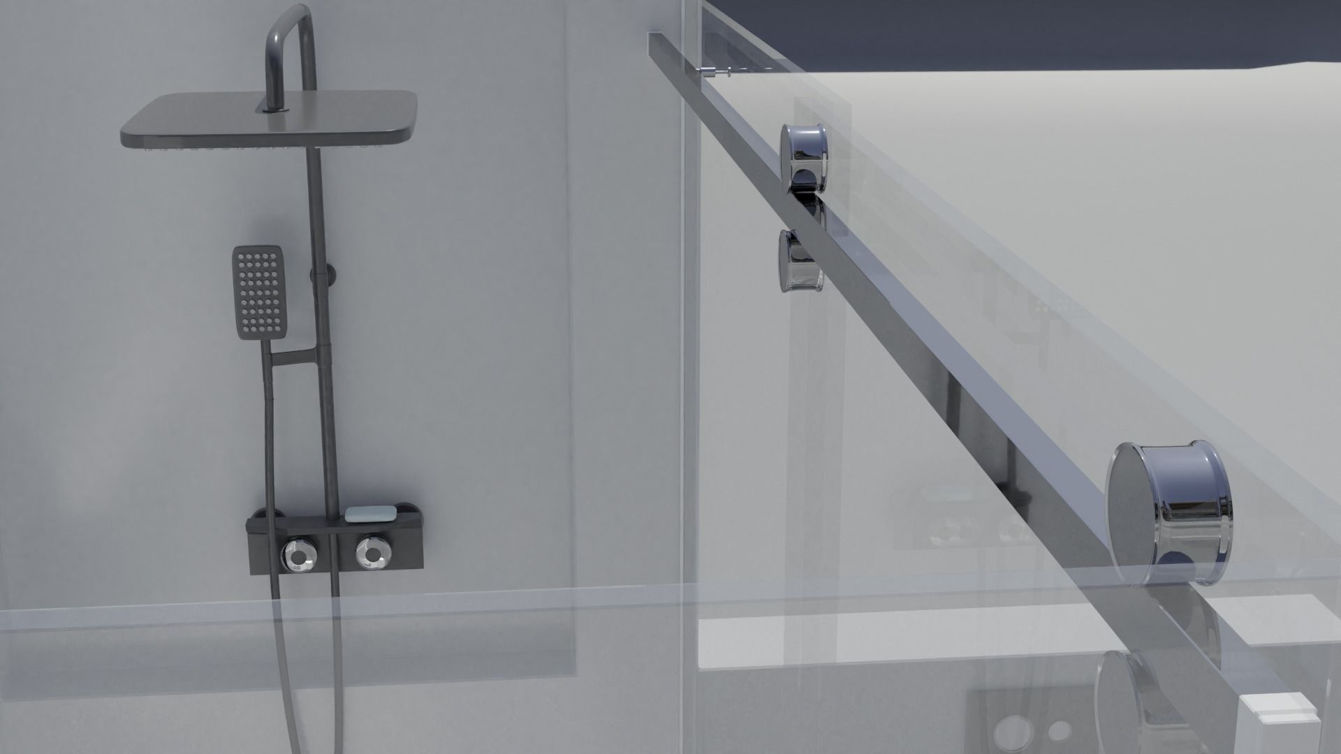 Modern Shower Set 3D model_2