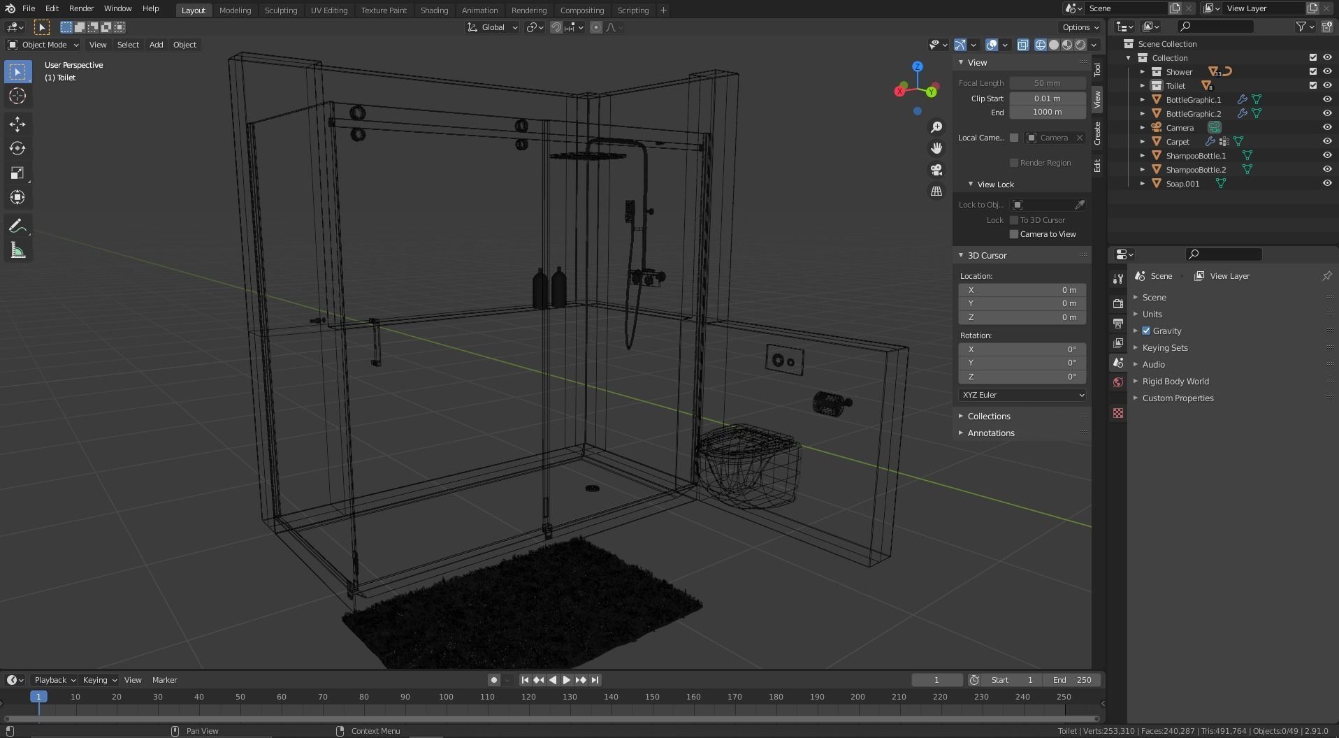 Modern Shower Set 3D model_5