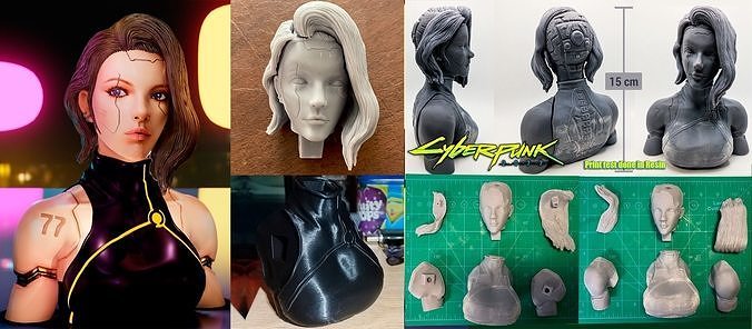 Cyberpunk Girl bust for 1-6 scale printing - Personal use only 3D print model