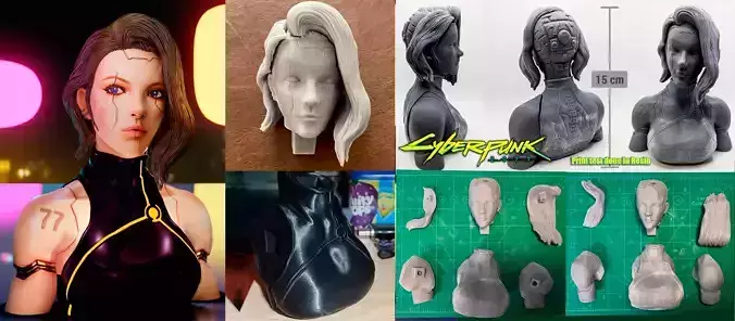 Cyberpunk Girl bust for 1-6 scale printing - Personal use only