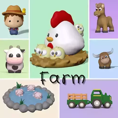 Cute Farm 3D Model Collection