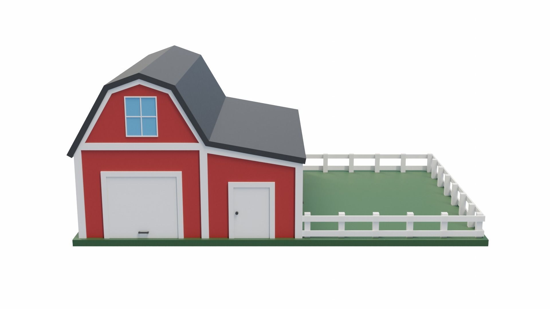 Barn with Pen Low-poly 3D model_3