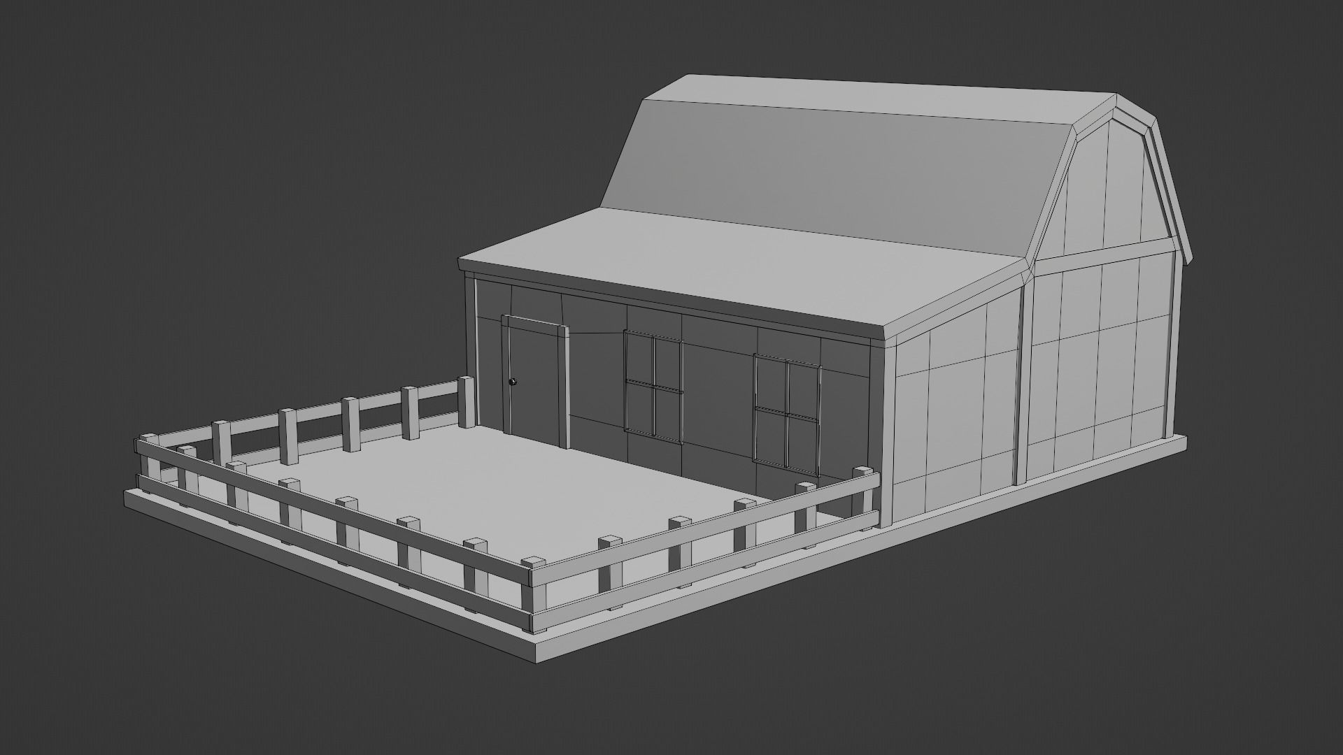 Barn with Pen Low-poly 3D model_15