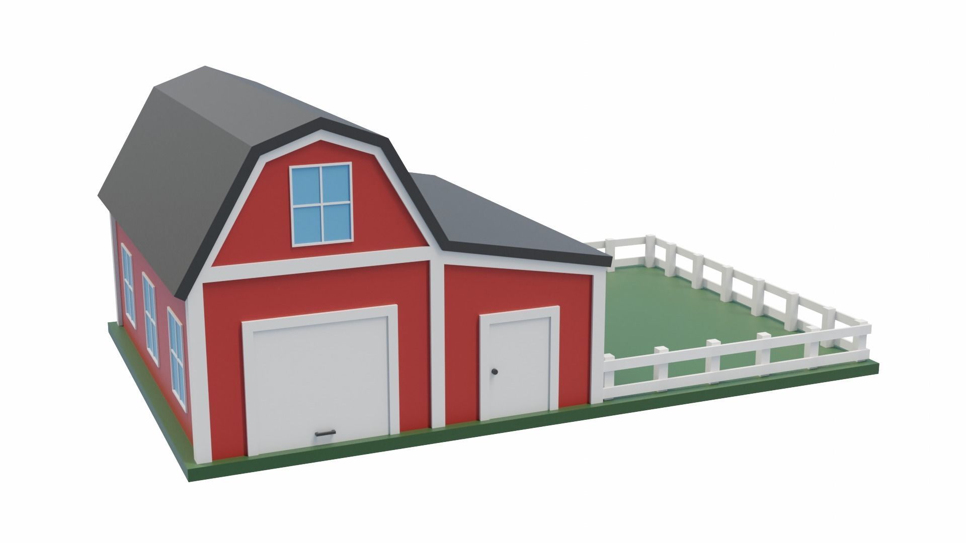 Barn with Pen Low-poly 3D model_4