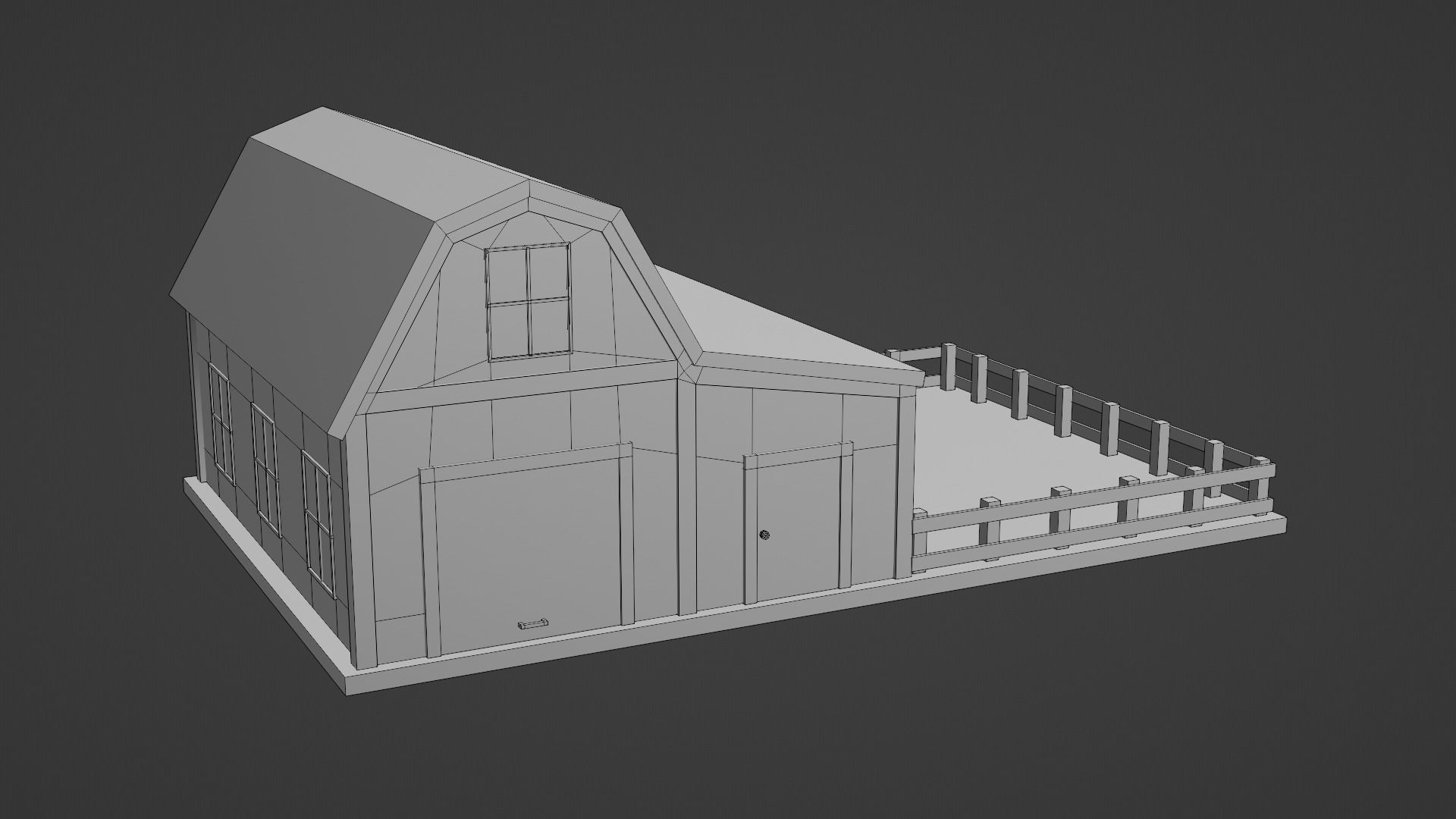 Barn with Pen Low-poly 3D model_11