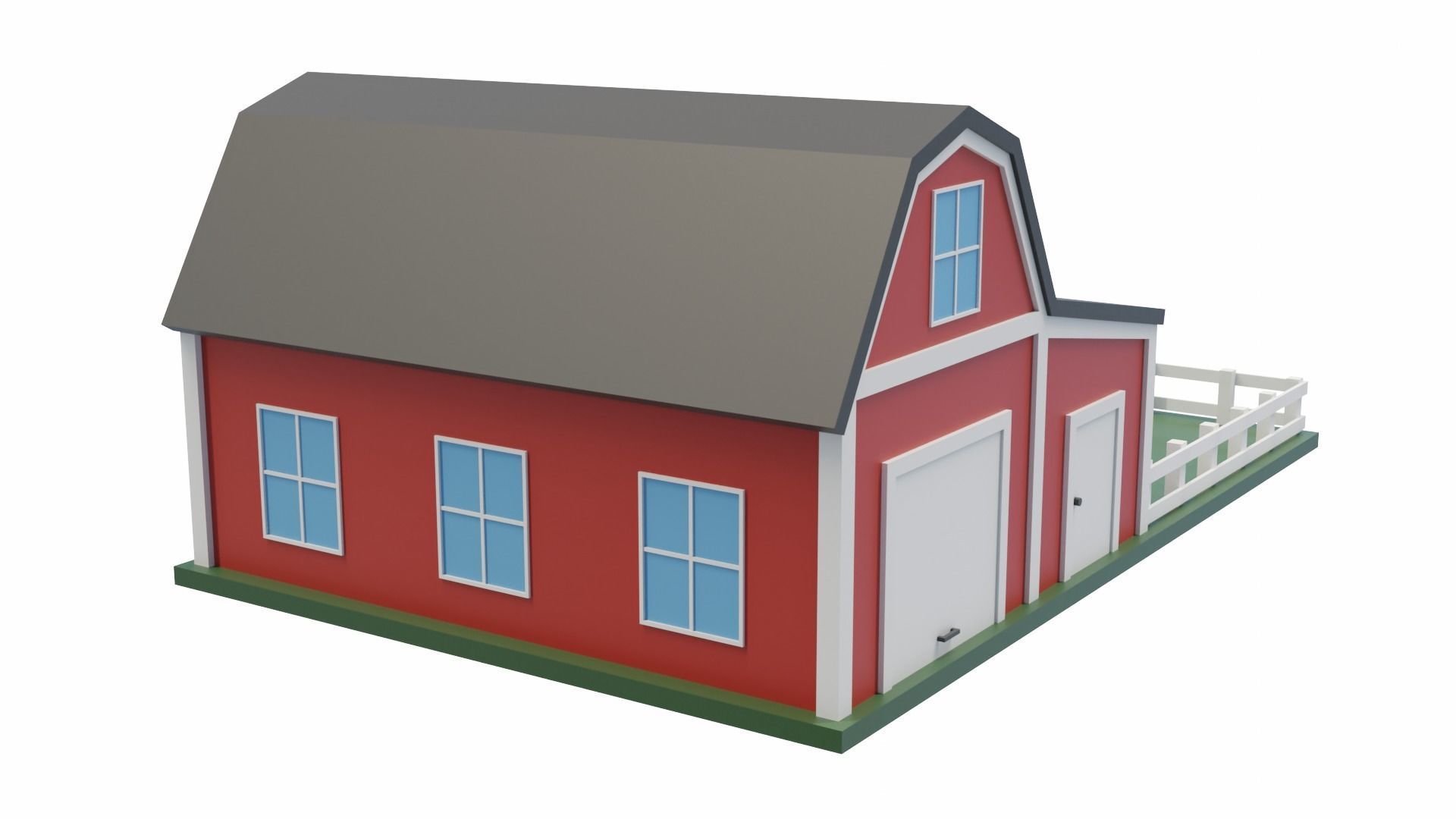 Barn with Pen Low-poly 3D model_5