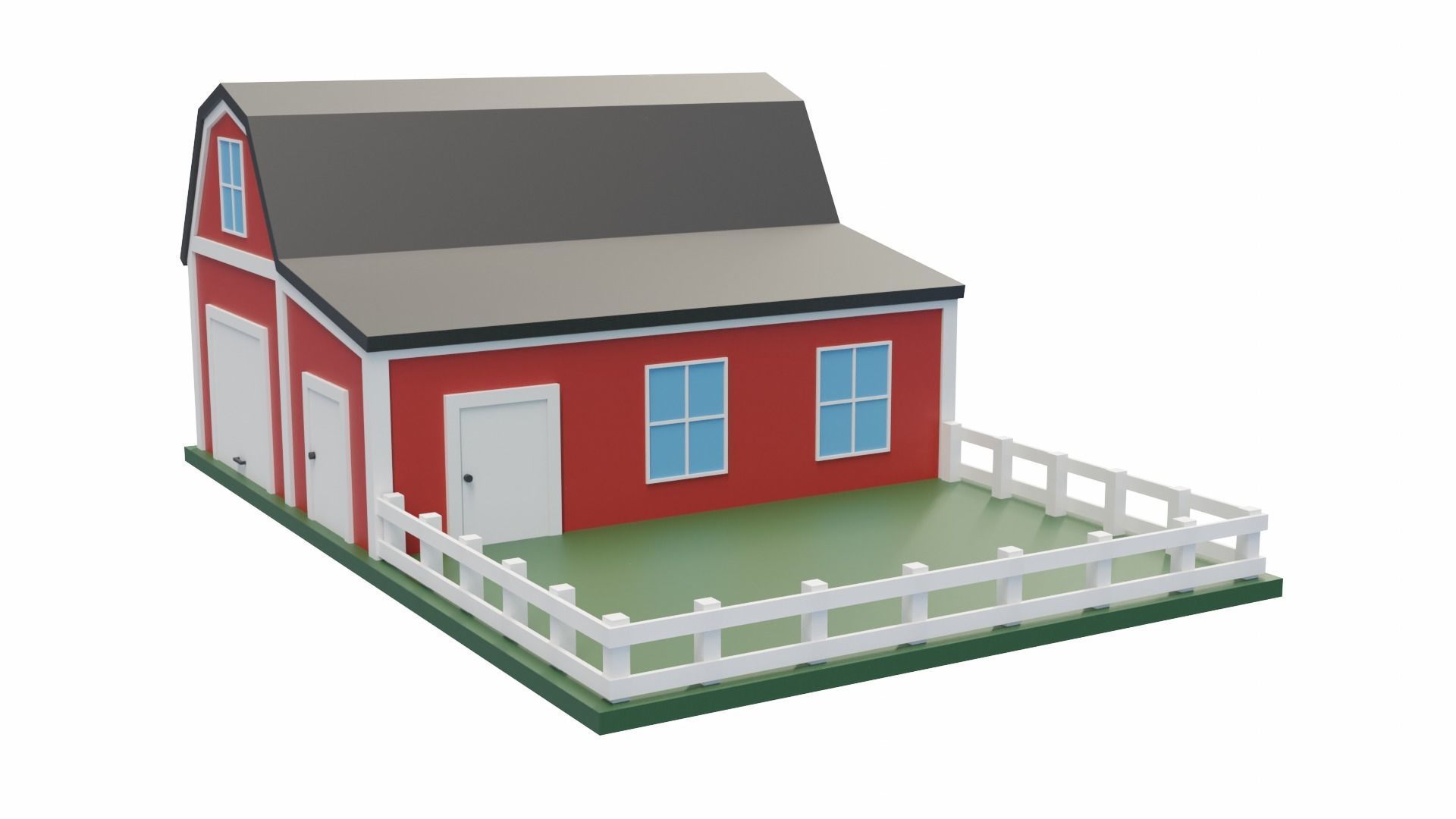 Barn with Pen Low-poly 3D model_6