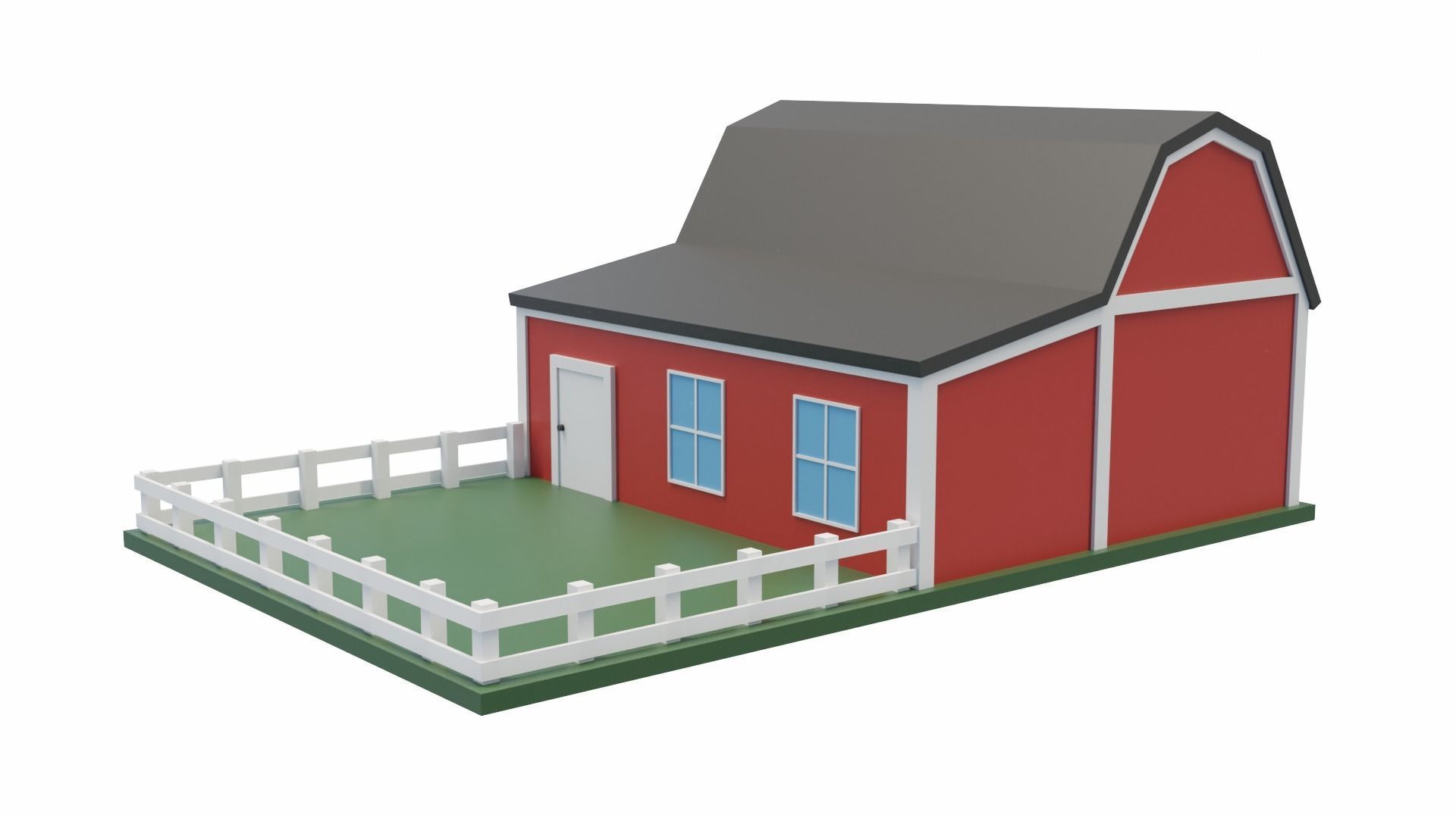 Barn with Pen Low-poly 3D model_8