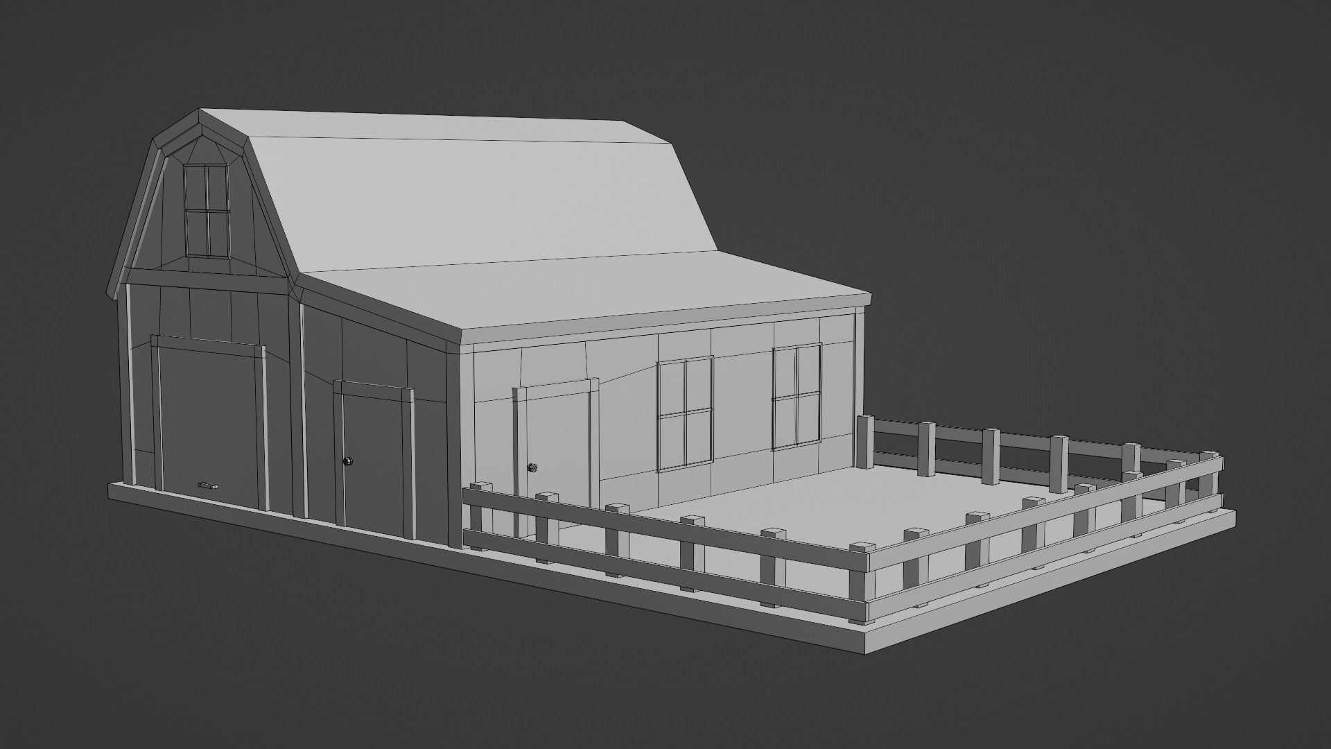 Barn with Pen Low-poly 3D model_13